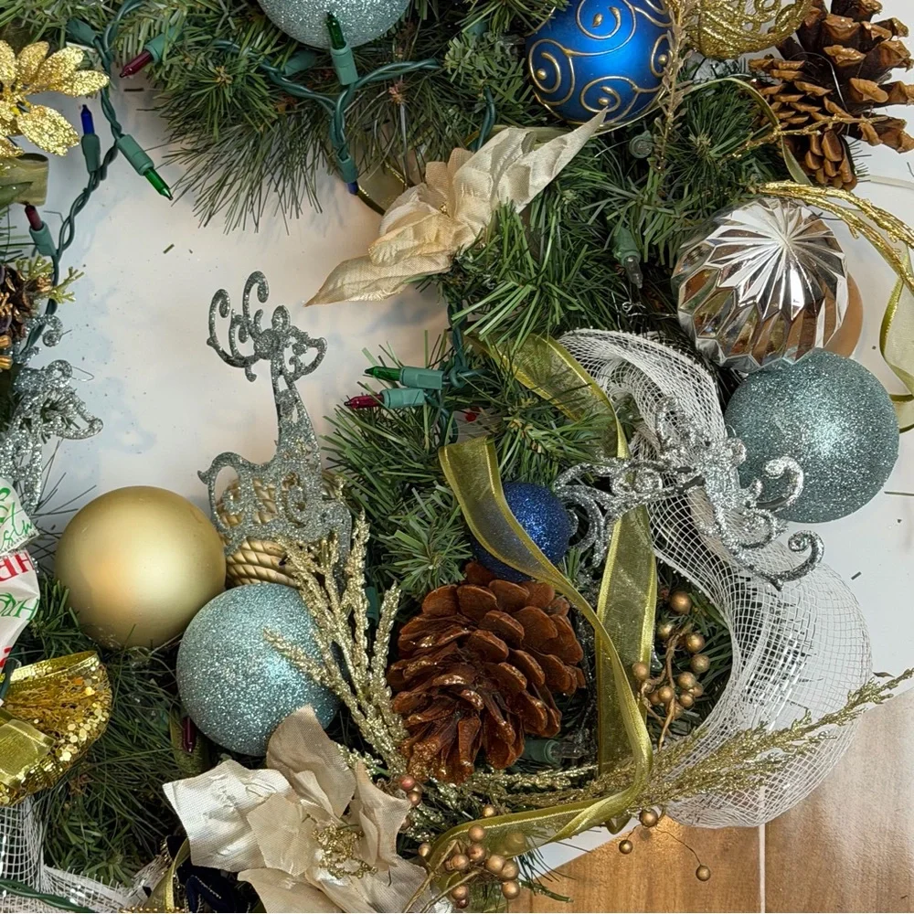 Festive Holiday Wreath with Gold and Silver Accents